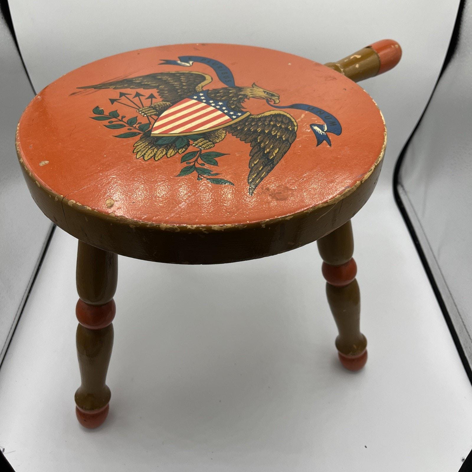 1950's Vintage Americana Rustic 3-leg Wooden Milking Stool With