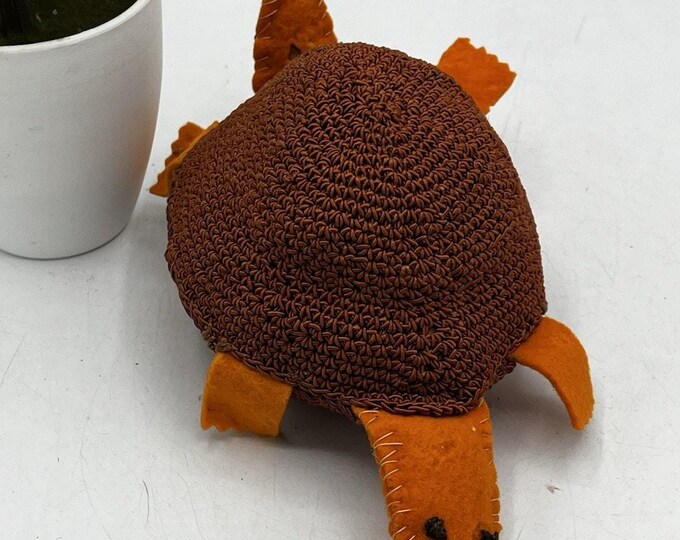 Vintage Handmade Felt & Crochet Turtle Stuffed Animal Folk Art Toy