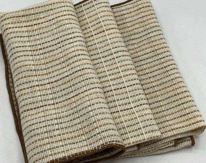 Set of 3 Woven Striped Napkins 16x17 Cream Rust Sage Brown Border Farmhouse