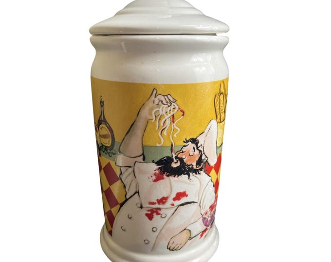 Vintage Chef Kitchen Canister Jar – Italian French Style – 8” with Lid