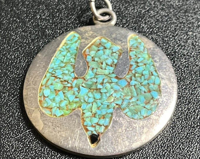 STERLING SILVER Tribal Pendant Charm Native American Turquoise Peyote Bird RARE
