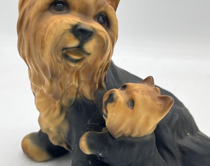 Vintage Yorkshire Terrier Yorkie Puppy Matte Porcelain Figurine Japan 5.5"
