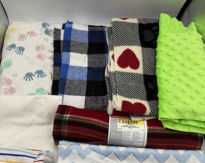 Fleece Flannel Minky Fabric Lot Plaid Paw Print Heart Chevron Baby Prints
