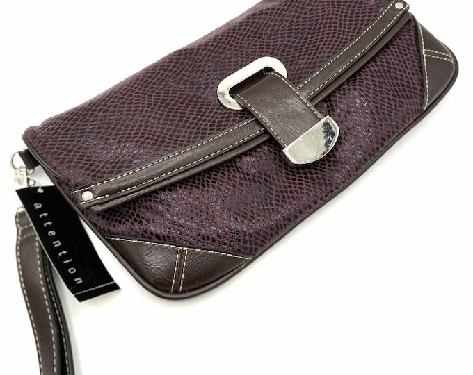 Y2K Attention Kmart Clutch Wristlet NOS Burgundy Snakeskin Print Purse