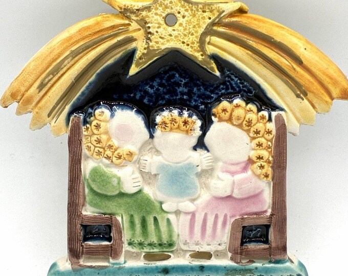 Vintage Made in Italy Ceramic Nativity Wall Plaque Shooting Star Holy Family 6”