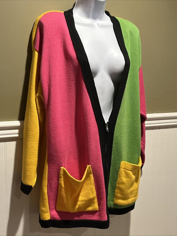 Vintage Delia Mckain Novelty 80s Colorful Colorblock Cardigan