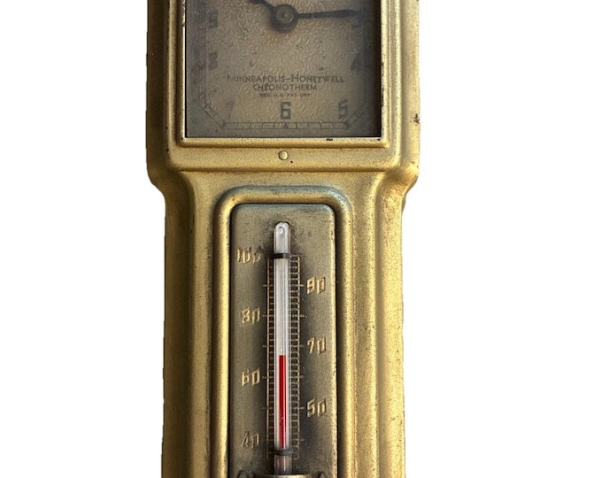 Minneapolis Honeywell Chronotherm Thermostat Clock 1930s Art Deco Brass Wall Unit UNTESTED