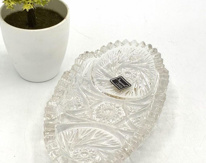 Vintage Imperial Lenox Handcrafted Glass Divided Relish Candy Dish 8”