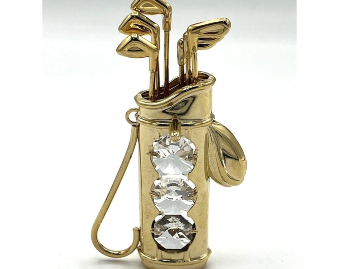 Crystal Delight Mascot Inc Austrian Crystal 24K Gold Plated Golf Bag Figurine