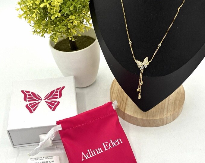 Adina Eden Pave Butterfly CZ Station Lariat Necklace Gold NWT N67425-BRGLD