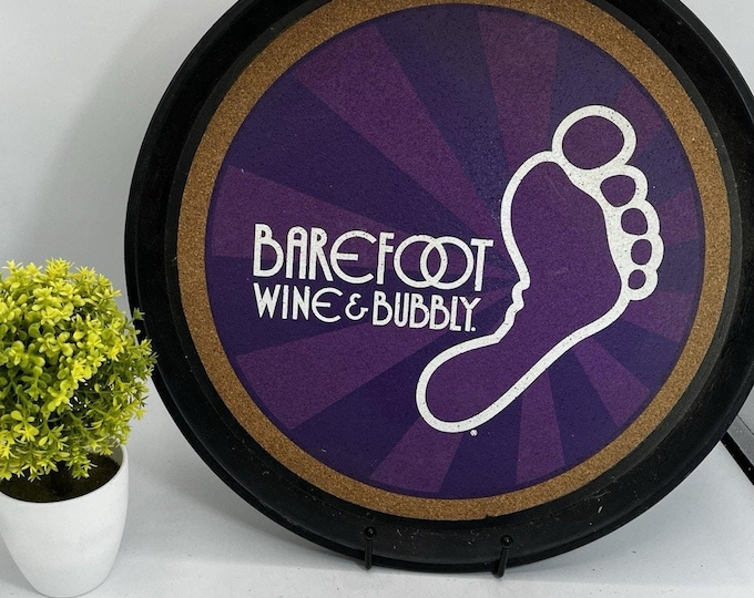 Barefoot Wine Round Serving Tray Black Cork‑Lined Barware Kitchen Decor USA
