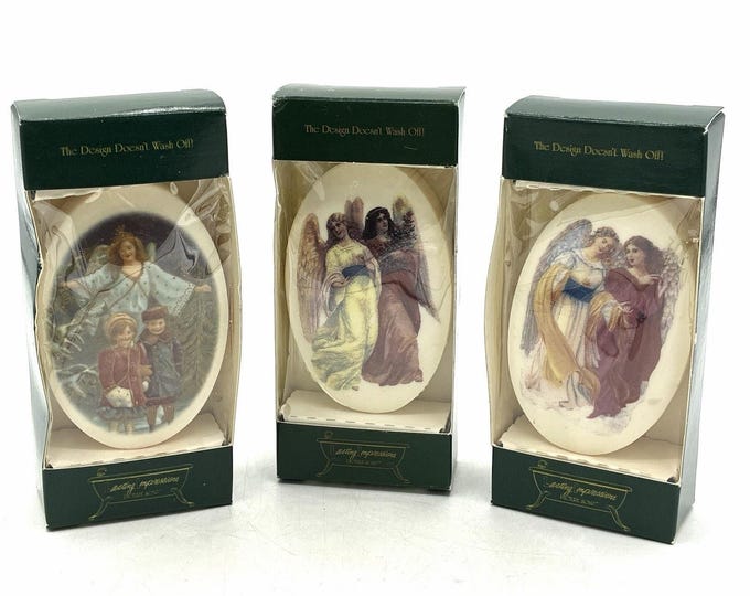 Vintage Lasting Impressions Picture Soap Set 3 Angel Christmas NOS Boxed