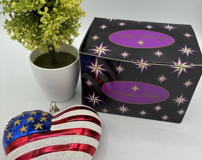 Christopher Radko Brave Heart 9/11 American Flag Ornament 5" Box Tag Poland