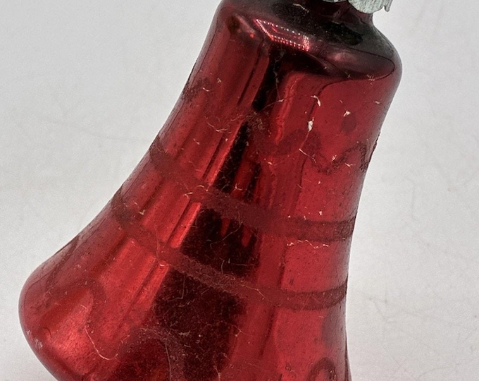 Vintage Shiny Brite Red Bell Ornament – Ribbed Mercury Glass USA – 3 Inch