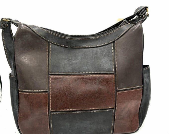 White Stag Brown Black Patchwork Shoulder Bag Purse NOS Tags 12x10 Y2K Style