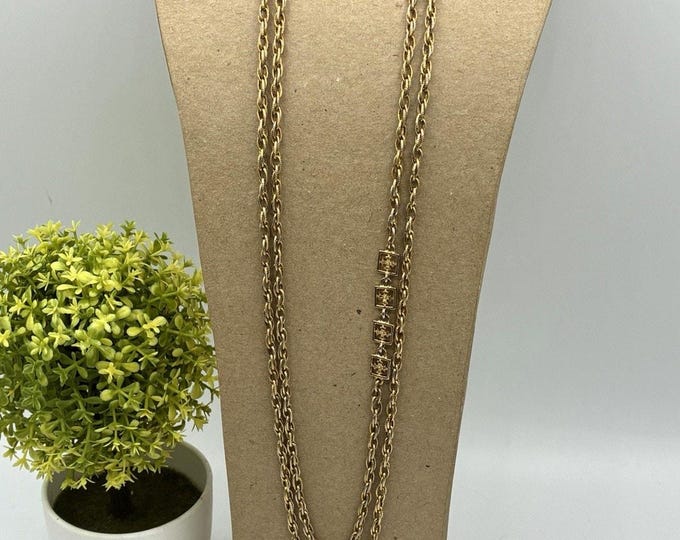 Vintage Gold Tone Rope Chain Necklace – 54" Filigree Cross Station Long Chain