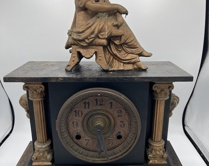 Antique Ansonia Cast Iron Mantel Clock – Roman Figure – 1890s – For Repair / Parts