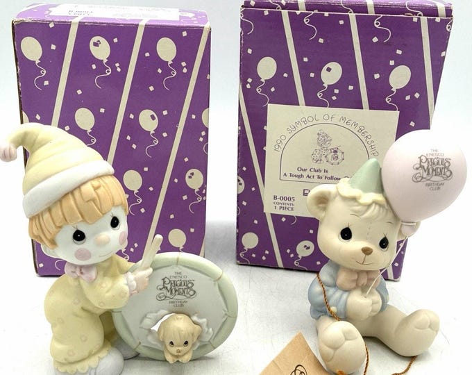 Vintage Precious Moments Birthday Club 1989 1990 Figurines B-0004 B-0005 Box