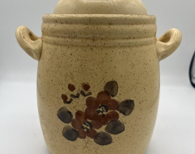 Keramika Industrija Liboje KIL Ceramic Canister W Lid Floral 70s MCM Beige 9”