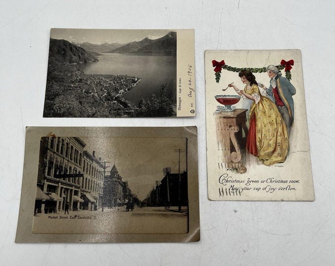 Lot 3 Antique 1900s Lago di Como Italy Postcard Ohio RPPC Christmas Postcard