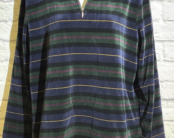 Jones New York Sport Quarter Zip Sweater Womens L Striped Vintage Rugby