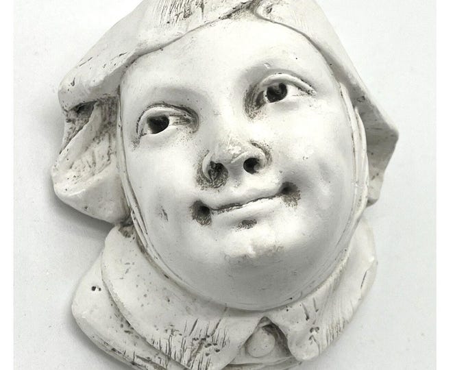 Artisan Chalkware Face Sculpture – Vintage Plaster Wall Portrait