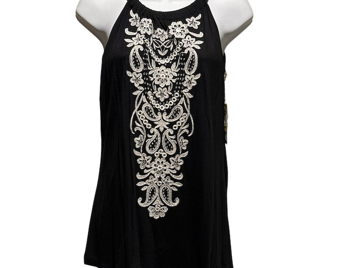 INC Black Rhinestone Metallic Top – Embellished Sleeveless Shirt – Women’s M NWT