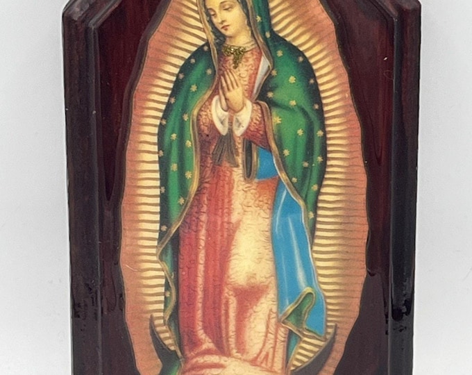 Vintage Lady Of Guadalupe "cuadro rustico" rustic frame art Mexico 4.5”x7.5”