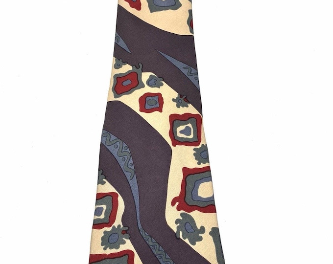 Vintage Nino Cerruti 100% Silk Tie Abstract Burgundy Gray Red Necktie