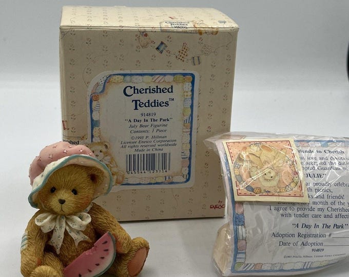 Cherished Teddies Julie July Bear Figurine 1993 A Day in the Park NIB Enesco
