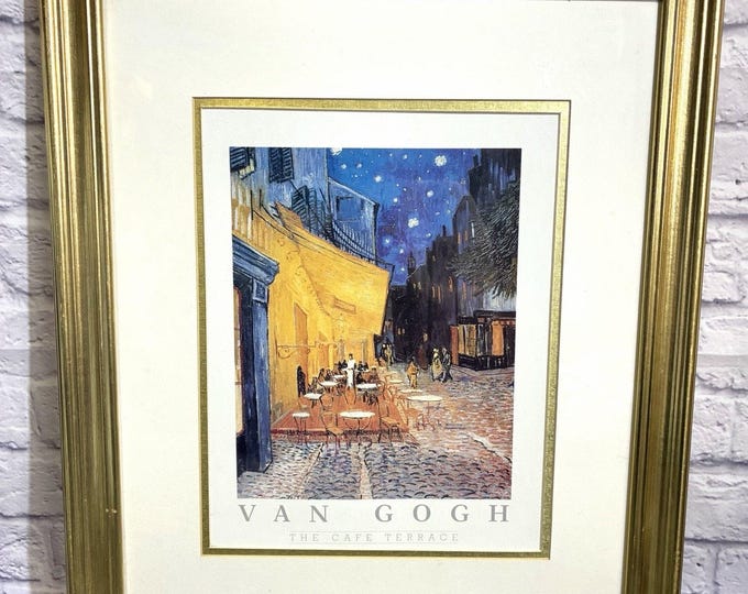 Van Gogh Cafe Terrace at Night Framed Art Print Gold Frame 19x23”