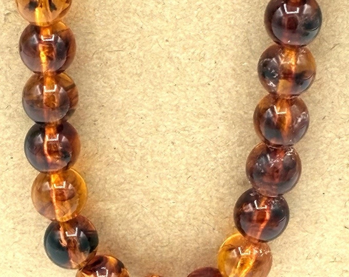 Vintage Honey Brown Translucent Bead Necklace 30” Round Beads Retro Jewelry