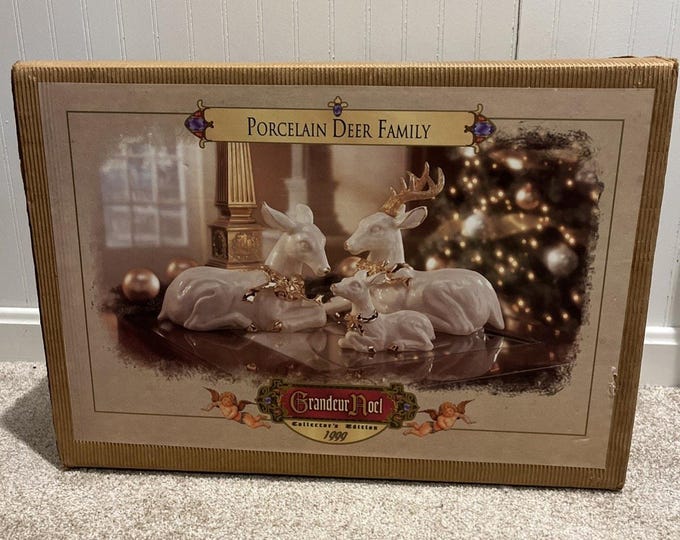 Vintage Grandeur Noel Porcelain Deer Family Figurine Set 3 Christmas 1999