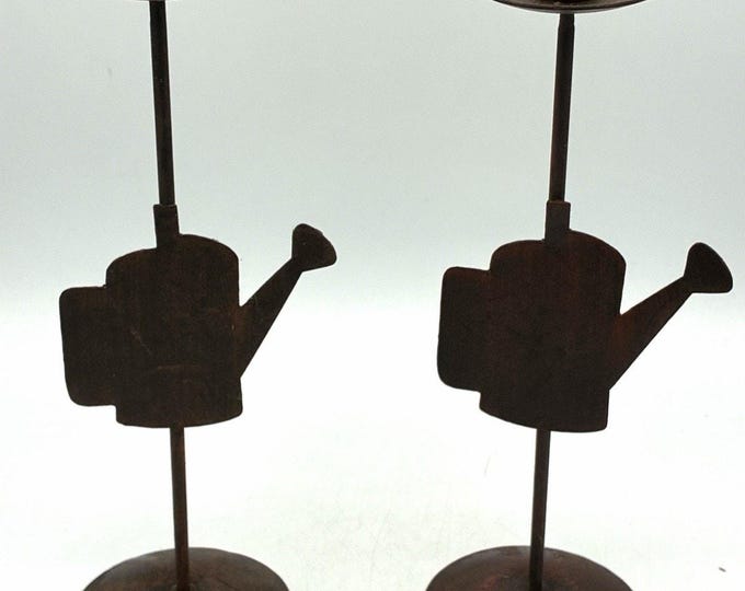 Vintage Metal Watering Can Candle Holders Pair Garden Decor India 11”