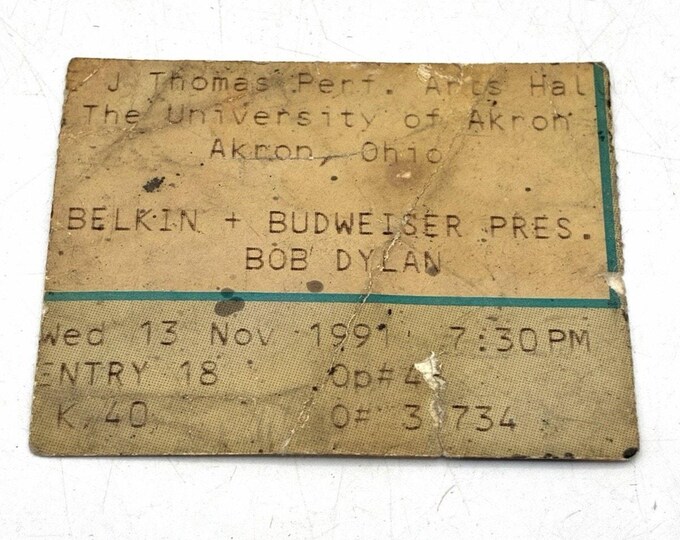 Vintage Bob Dylan Concert Ticket Stub 1991 Akron Ohio EJ Thomas Hall