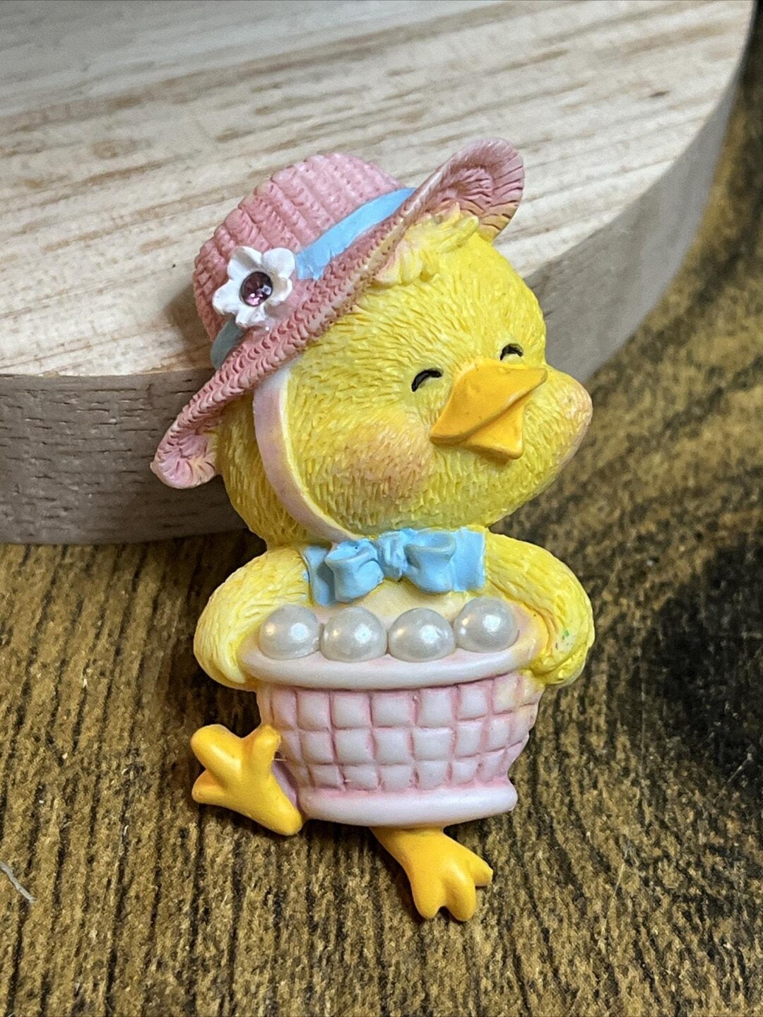 Avon Vintage Easter Chick Brooch Pin Egg Basket Faux Pearl Embellished ...