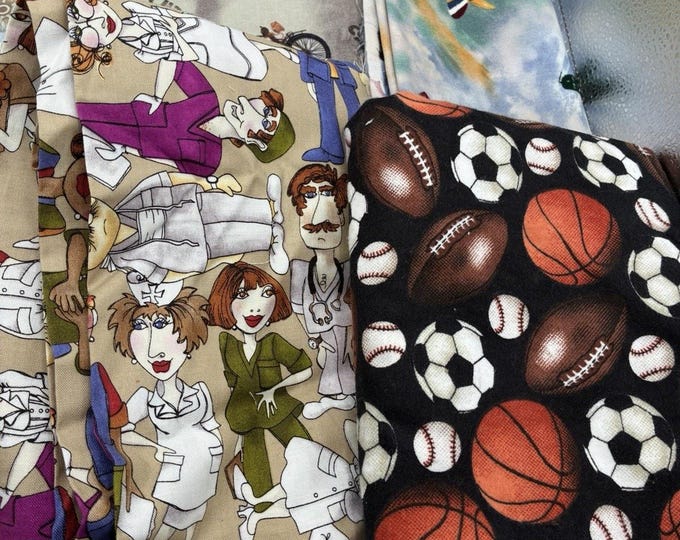 Novelty Print Fabric Lot Superhero Sturgis Route 66 Sports Vintage Pinup