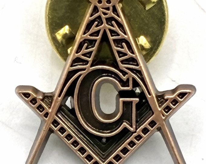 Vintage Freemason Square Compass G Lapel Pin Antiqued Copper Tone Masonic Lodge