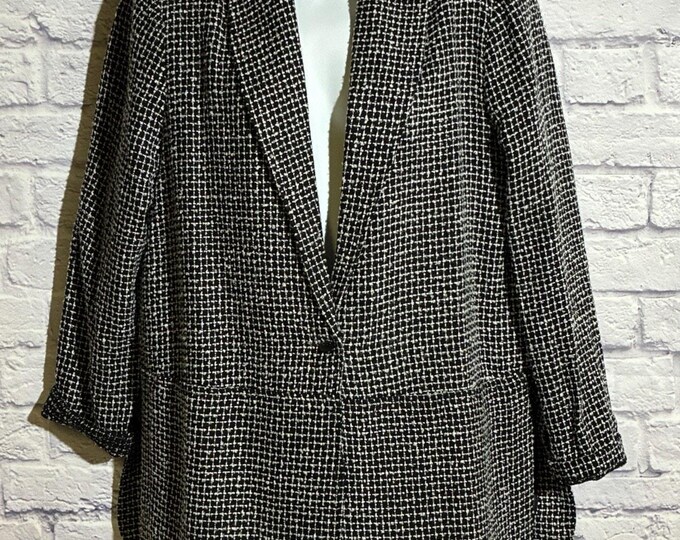 TravelSmith Black White Tweed One Button Lined Blazer Womens Medium
