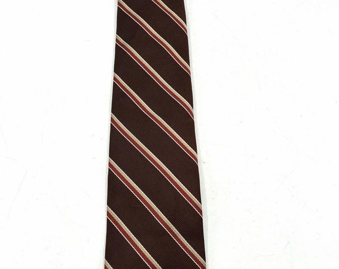 Hathaway Waterville Maine Vintage Repp Stripe Tie Brown Red Silk Blend
