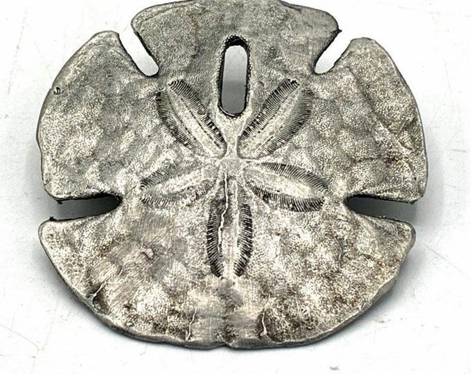 Metzke Signed Sand Dollar Brooch Pin Pewter Silver Tone Nautical Vintage