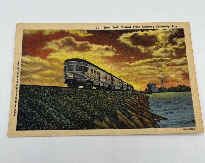 New York Central Train Crossing Sandusky Bay Postcard Vintage