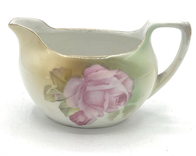 Vintage RS Germany Porcelain Creamer Pink Rose Floral Gold Trim Hand Painted
