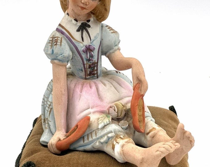 Vintage Lenwile Ardalt Girl Removing Shoes Figurine Velvet Pillow Japan