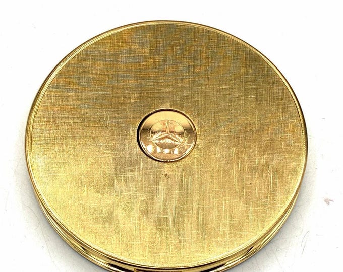 Vintage Mercedes-Benz Gold Tone Powder Compact Three Pointed Star Dealer Gift