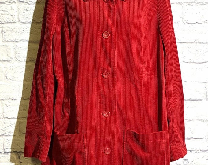 J.Jill Womens M Red Corduroy Swing Jacket Pleated Back Patch Pockets