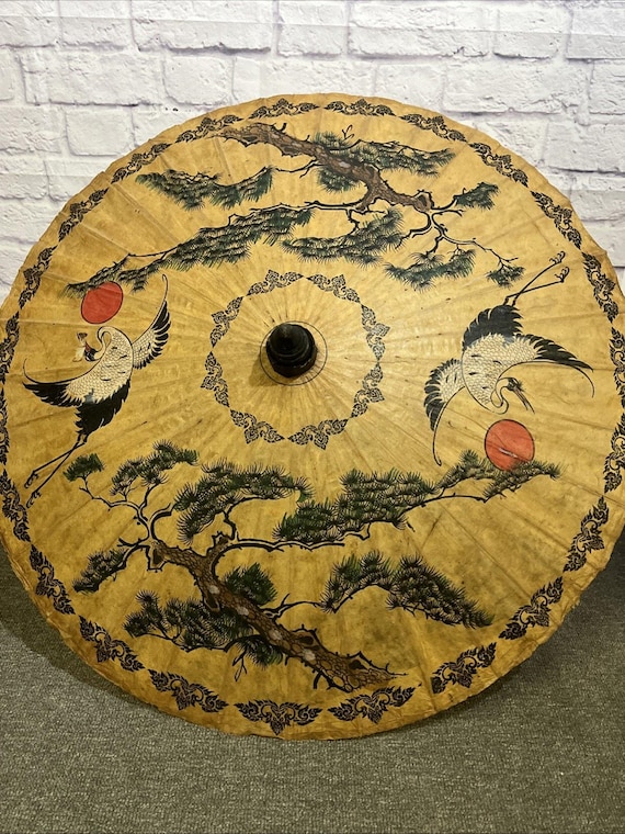 Hand Painted Vintage Parasol Sun Shade Paper Decorative Traditional Asian Style