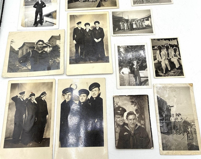 Vintage WWII US Navy Photo Lot Sailors Postcards RP Conrad Handwritten Notes