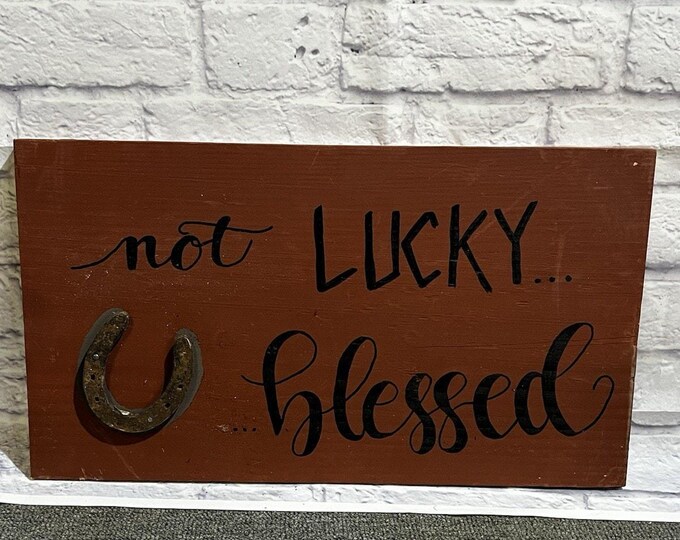 Handmade Rustic Farmhouse Sign w Real Horseshoe Not Lucky Blessed Western Decor