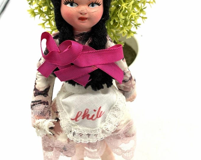 Vintage Chile Souvenir Doll 7.5” Traditional Costume Folk Art Hand Painted